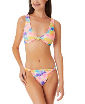 Juniors' Tie-Dyed Knotted Bikini Top & Bottoms by CALIFORNIA WAVES