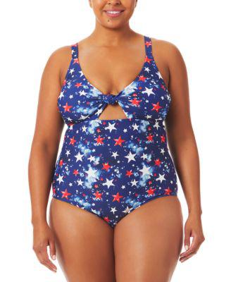 Trendy Plus Size Splatter Star Cutout One-Piece Swimsuit by CALIFORNIA WAVES