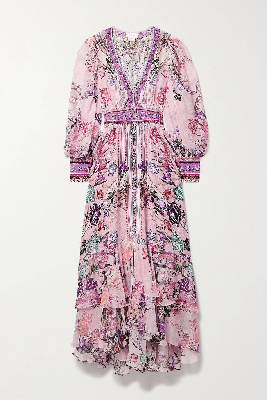 Embellished ruffled printed silk-crepe and chiffon maxi dress by CAMILLA