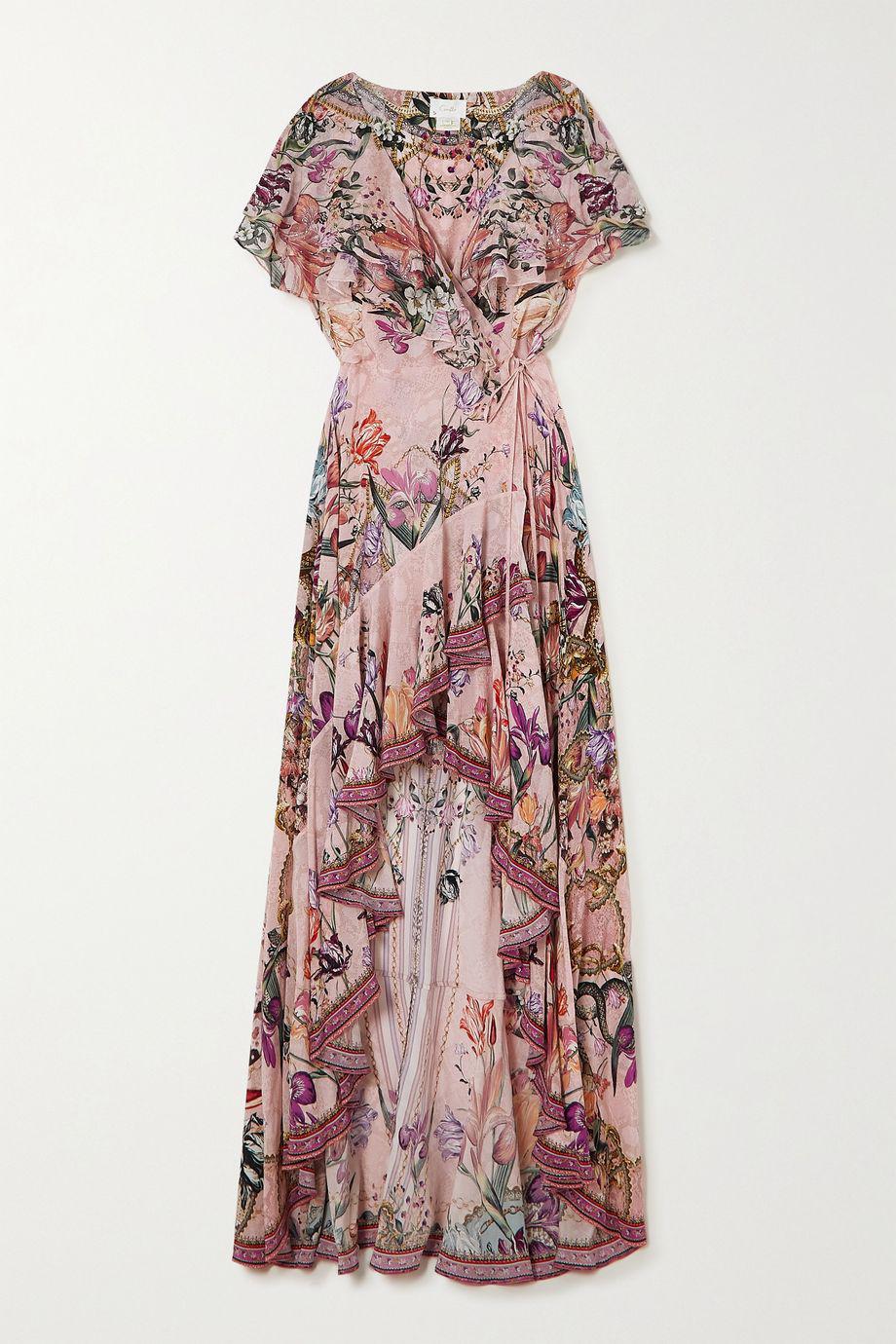 Ruffled bead-embellished floral-print silk crepe de chine maxi wrap dress by CAMILLA