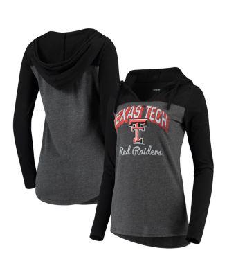 Women's Charcoal Texas Tech Red Raiders Knockout Color Block Long Sleeve V-Neck Hoodie T-shirt by CAMP DAVID