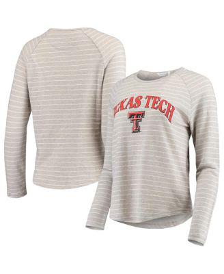 Women's Heathered Gray Texas Tech Red Raiders Seaside Striped French Terry Raglan Pullover Sweatshirt by CAMP DAVID
