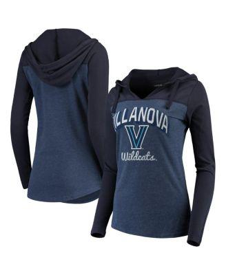 Women's Navy Villanova Wildcats Knockout Color Block Long Sleeve V-Neck Hoodie T-shirt by CAMP DAVID