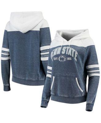 Women's Navy and White Penn State Nittany Lions Blitz Sleeve Striped Blocked Raglan Hoodie by CAMP DAVID