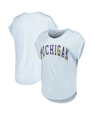 Women's White, Light Blue Michigan Wolverines Day Trip Striped Scoop Neck T-shirt by CAMP DAVID