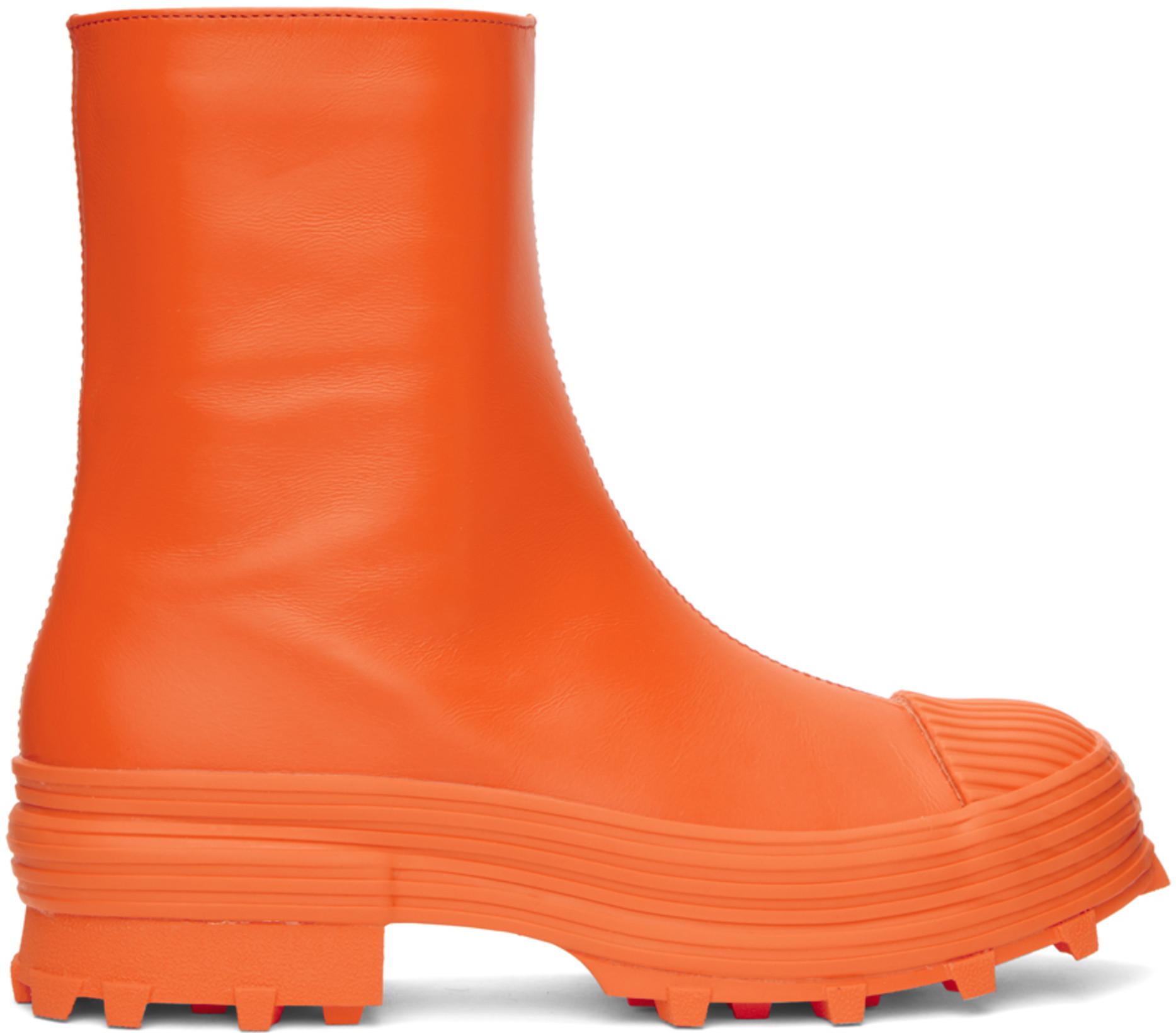 Orange Calfskin Traktori Ankle Boots by CAMPERLAB