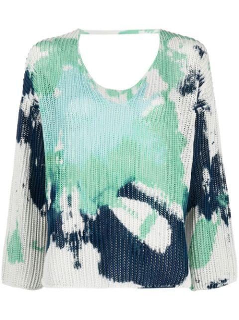 abstract-print V-neck knitted top by CANESSA