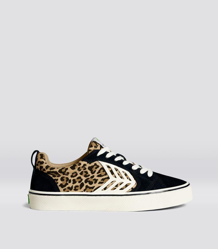 CATIBA PRO Skate Black Suede Leopard Print Canvas Ivory Logo Sneaker Women by CARIUMA