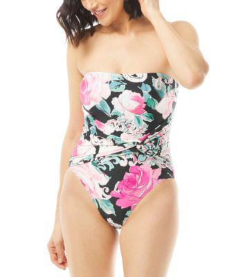 Printed Knot-Front Bandeau One-Piece Swimsuit by CARMEN MARC VALVO