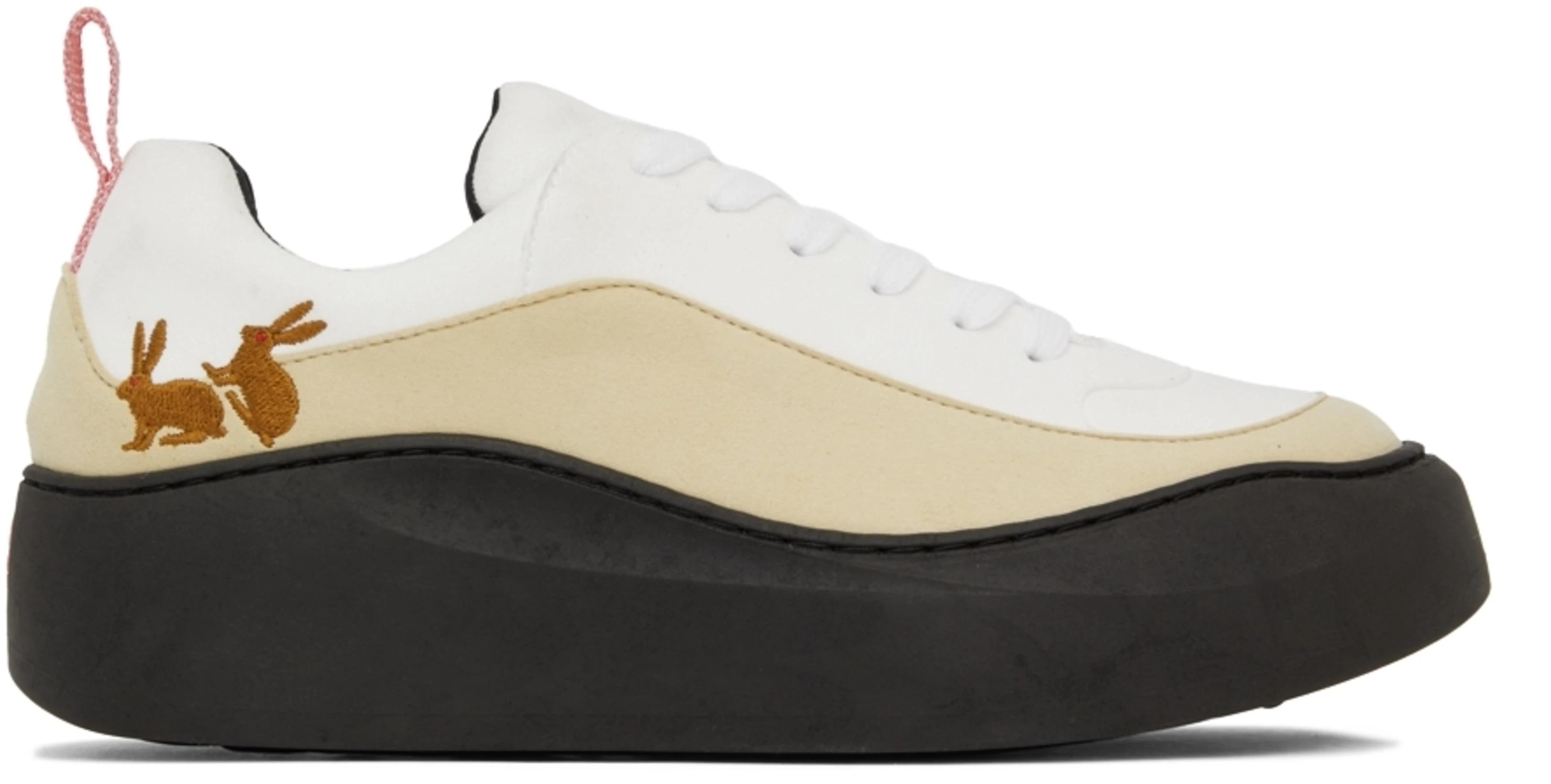 White & Beige Classic Sneakers by CARNE BOLLENTE