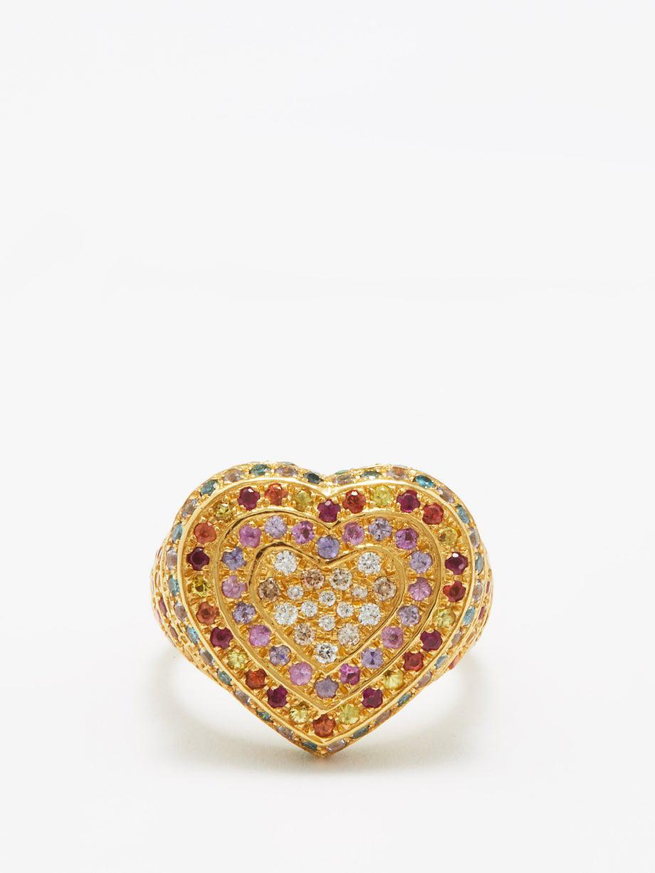 Rainbow Heart diamond, sapphire & 18kt gold ring by CAROLINA BUCCI
