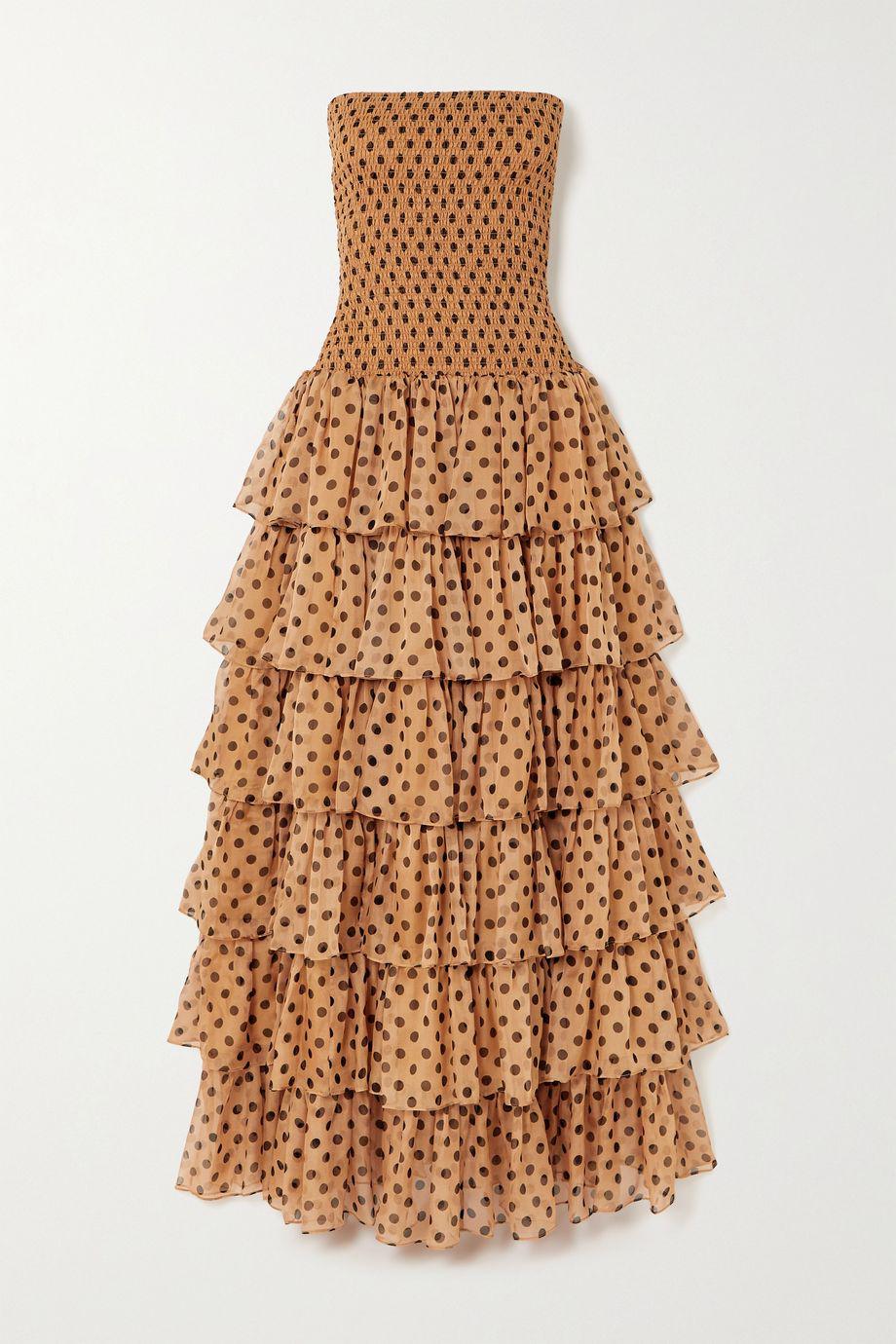 Karina strapless tiered polka-dot silk-chiffon gown by CAROLINE CONSTAS