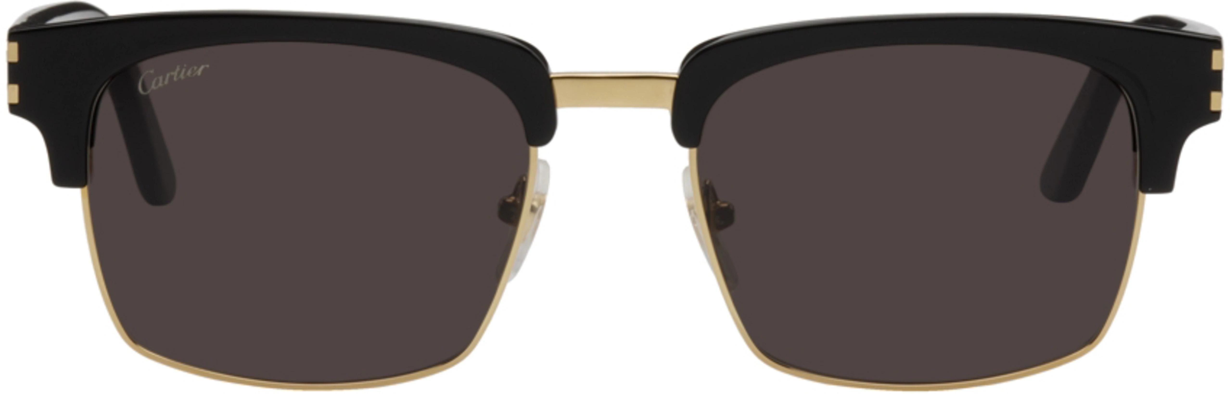 Black & Gold Square Sunglasses by CARTIER