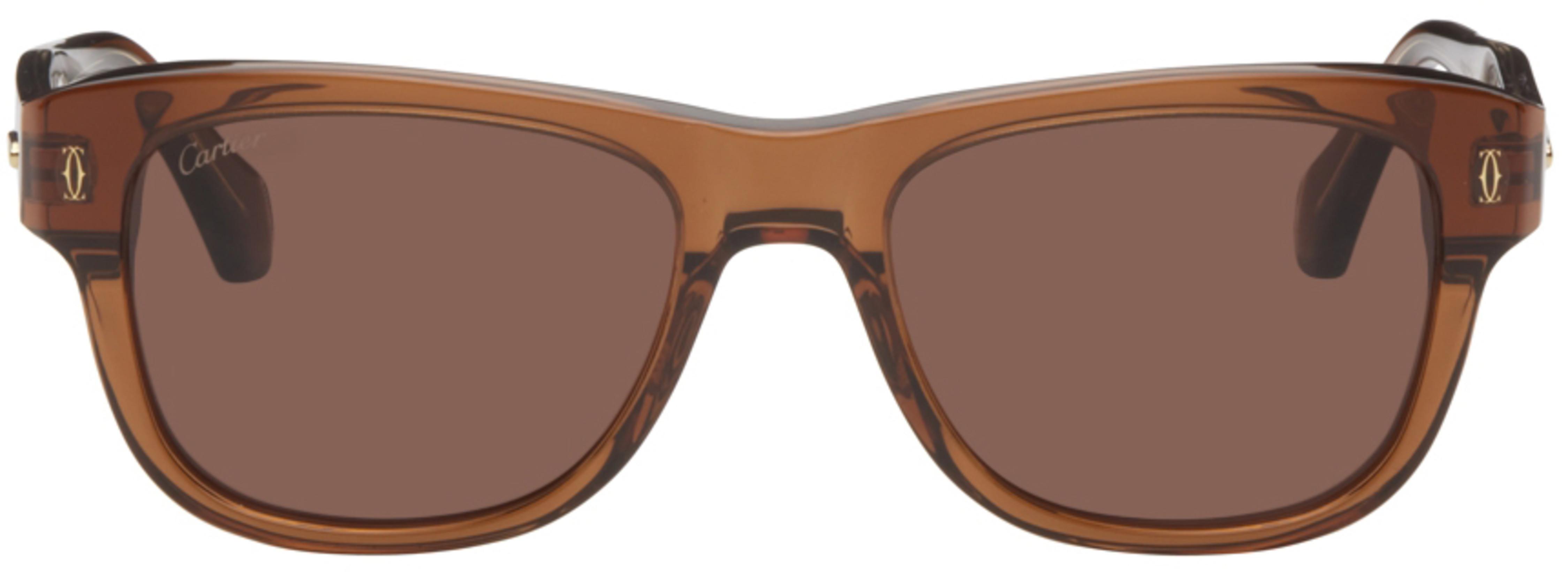 Brown 'C de Cartier' Rectangular Sunglasses by CARTIER