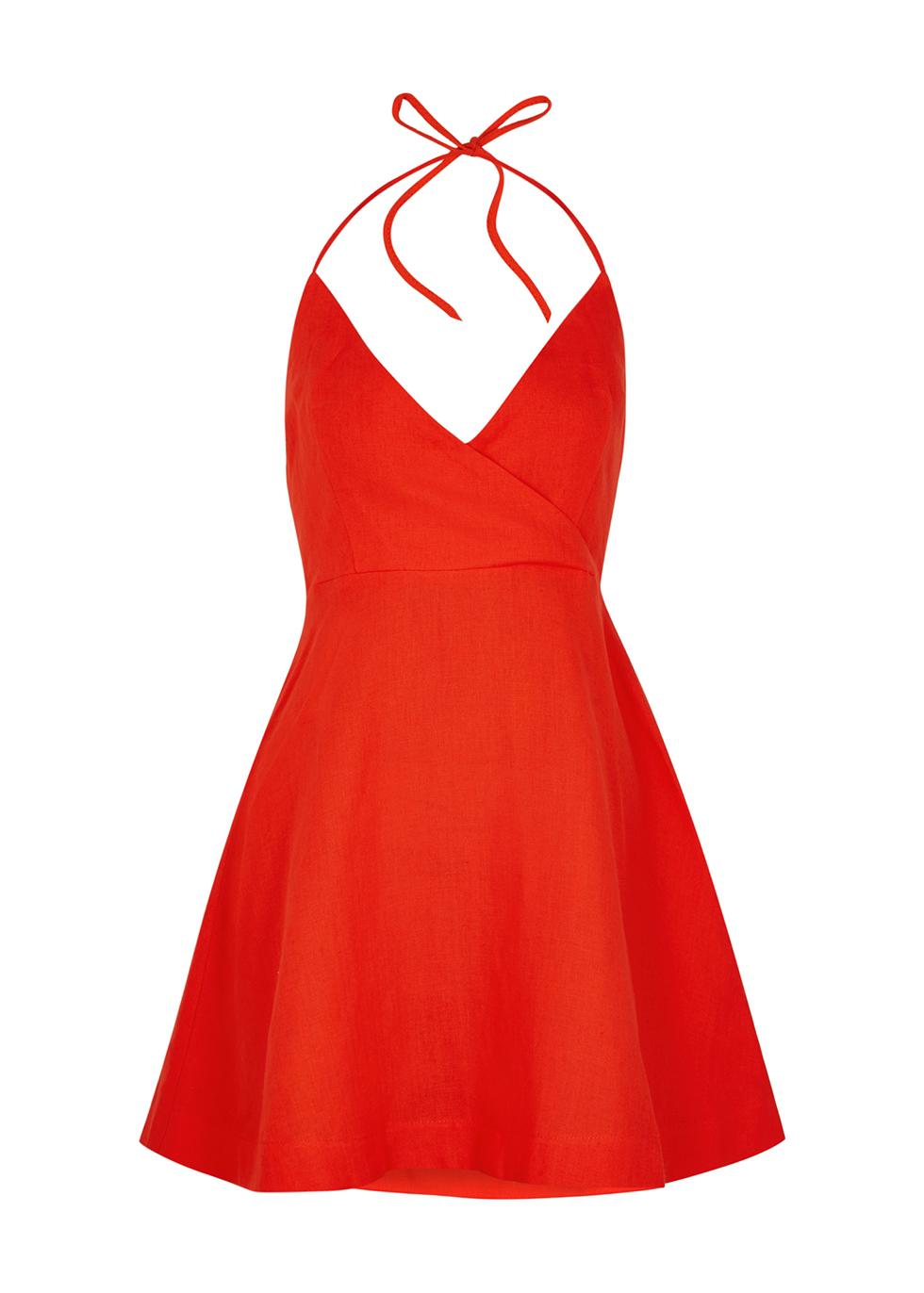 Ofelia red linen mini dress by CASA RAKI