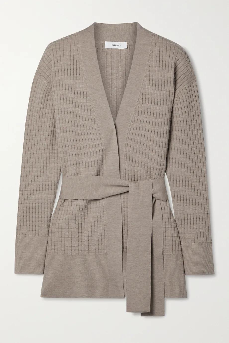Como belted waffe-knit wool-blend cardigan by CASASOLA