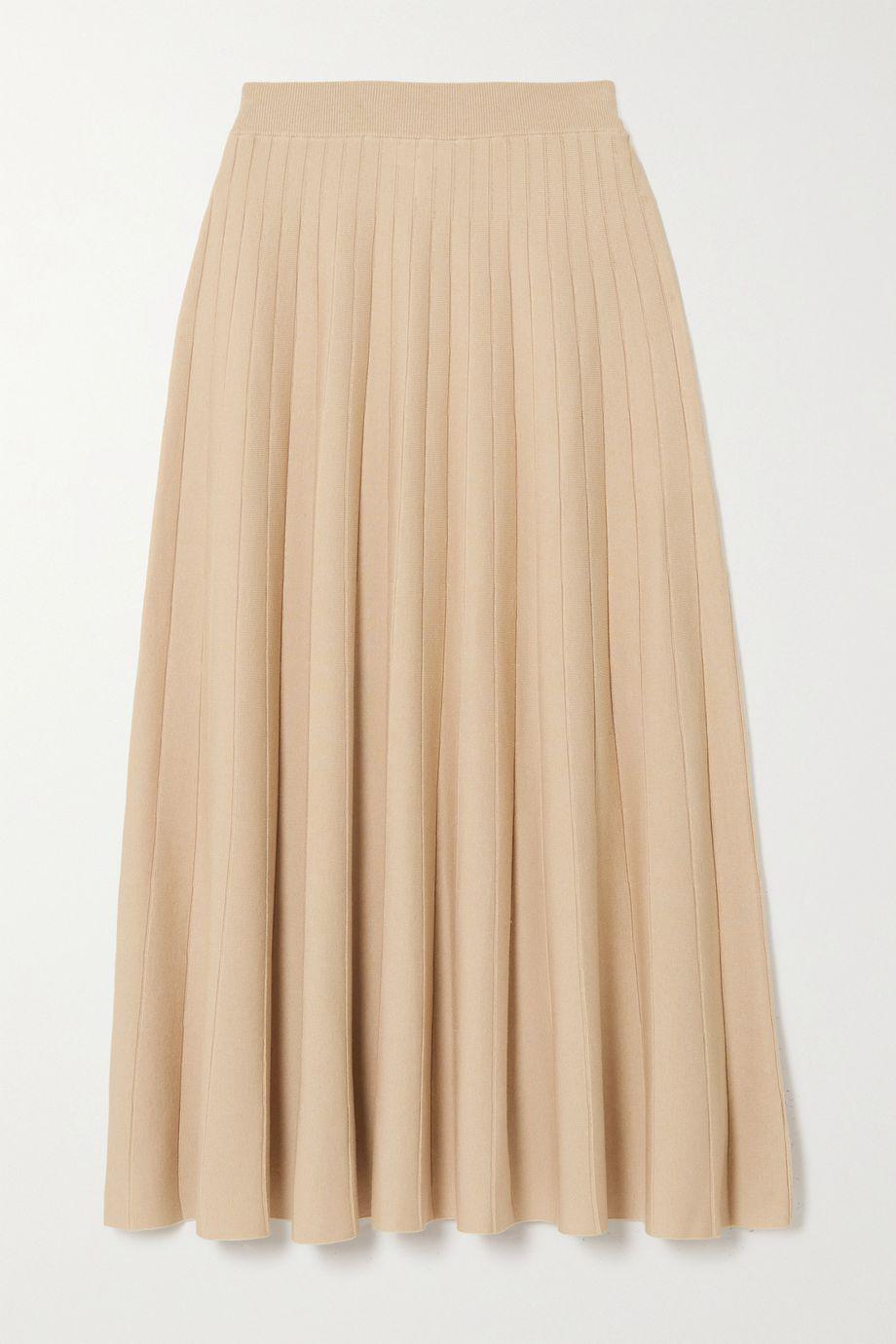 Edoarda pleated ribbed silk and cotton-blend midi skirt by CASASOLA