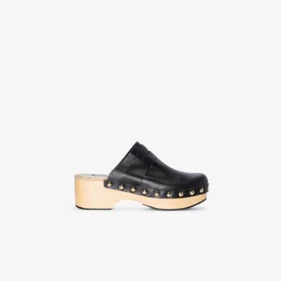 Black Samay Studded Leather Clogs by CASTANER