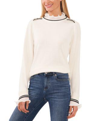 Women's Embellished-Shoulder Ruffled-Neck Sweater by CECE