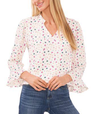 Women's Floral-Print Ruffled 3/4-Sleeve Blouse by CECE