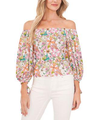 Women's Printed Off-The-Shoulder Balloon-Sleeve Top by CECE