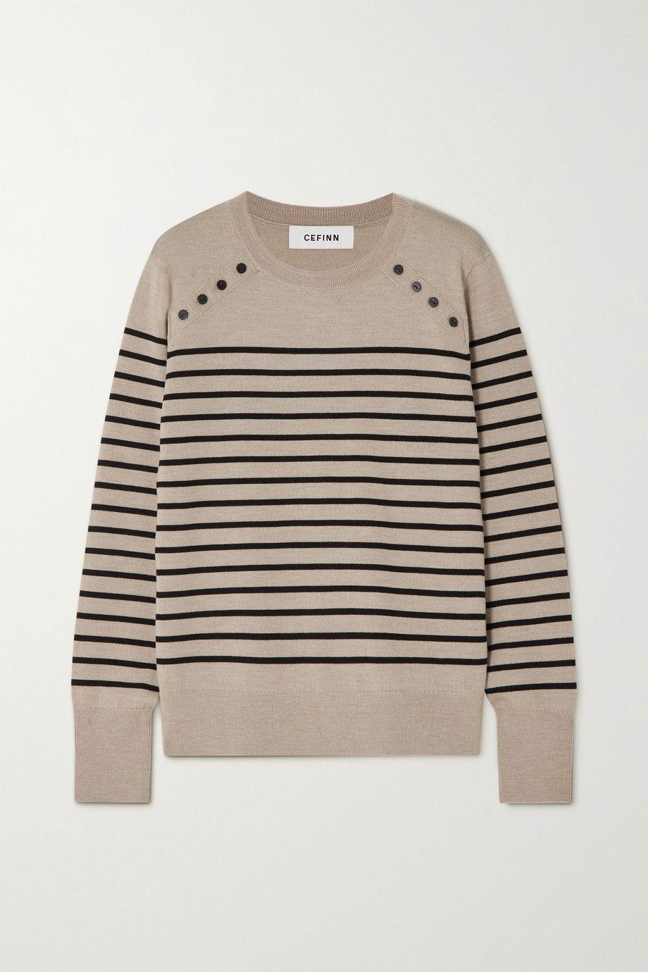 Hailey button-detailed striped merino wool sweater by CEFINN