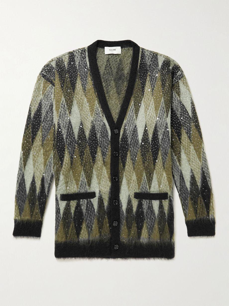 Sequin-Embellished Argyle Textured-Knit 