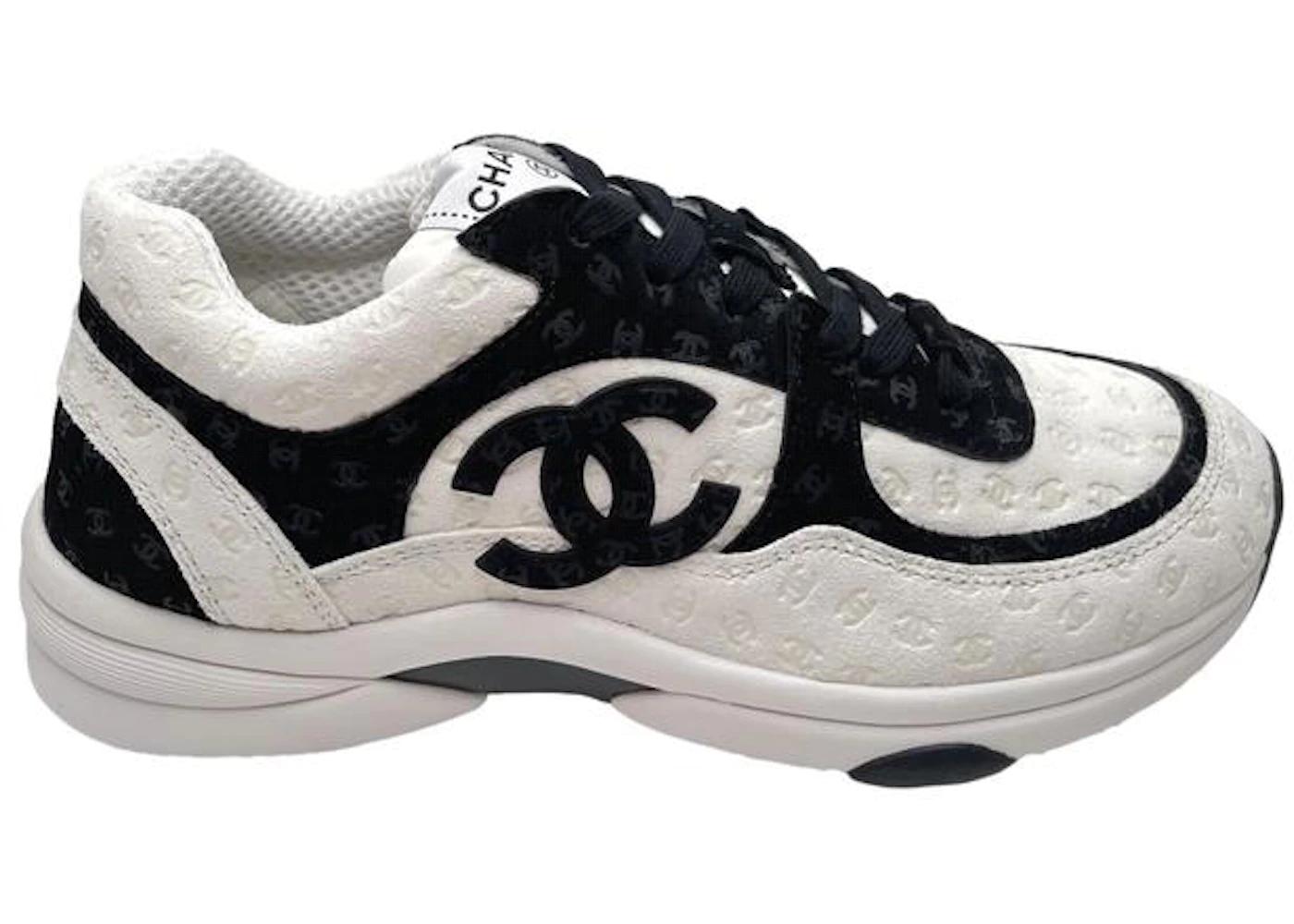 CC Embossed Logo White Black Suede by CHANEL