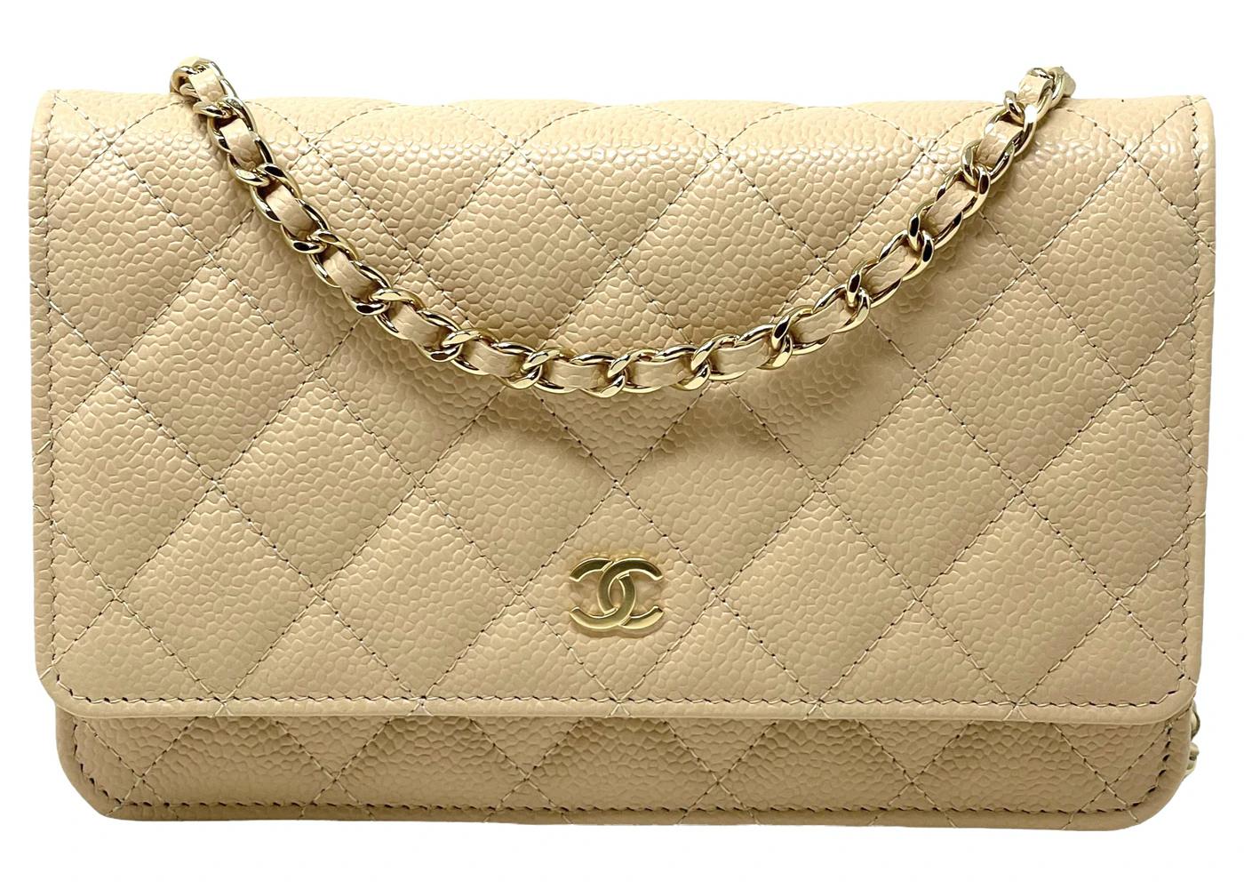 Classic Quilted Caviar Leather WOC Wallet Crossbody Bag Beige by CHANEL