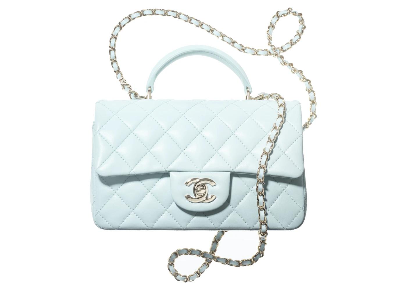 Flap Bag with Top Handle Mini Baby Blue by CHANEL
