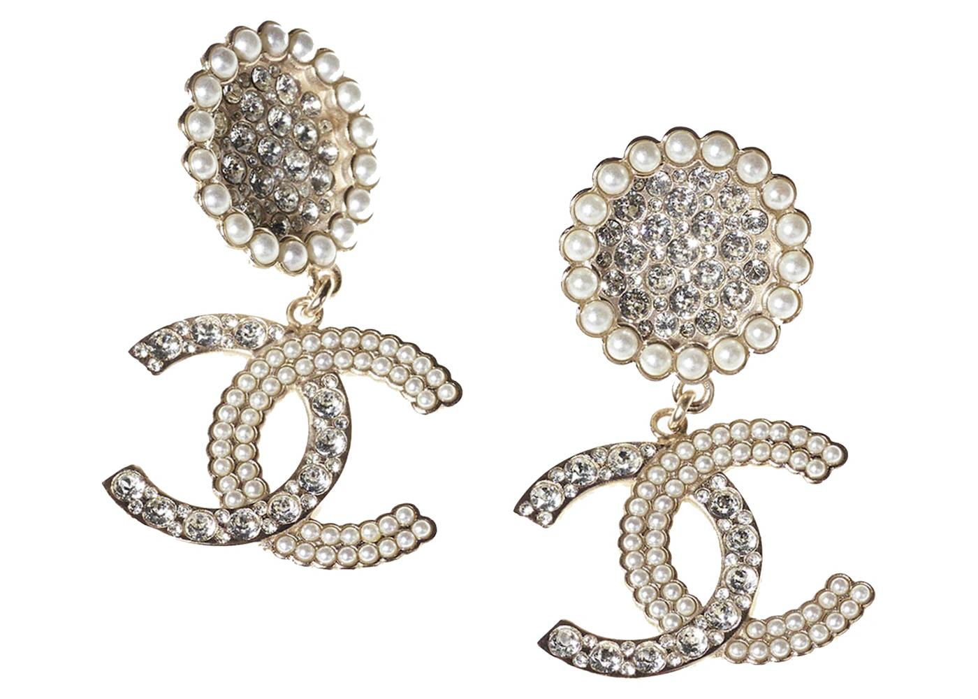 Metal and Strass Earrings Glass Pearls Gold by CHANEL