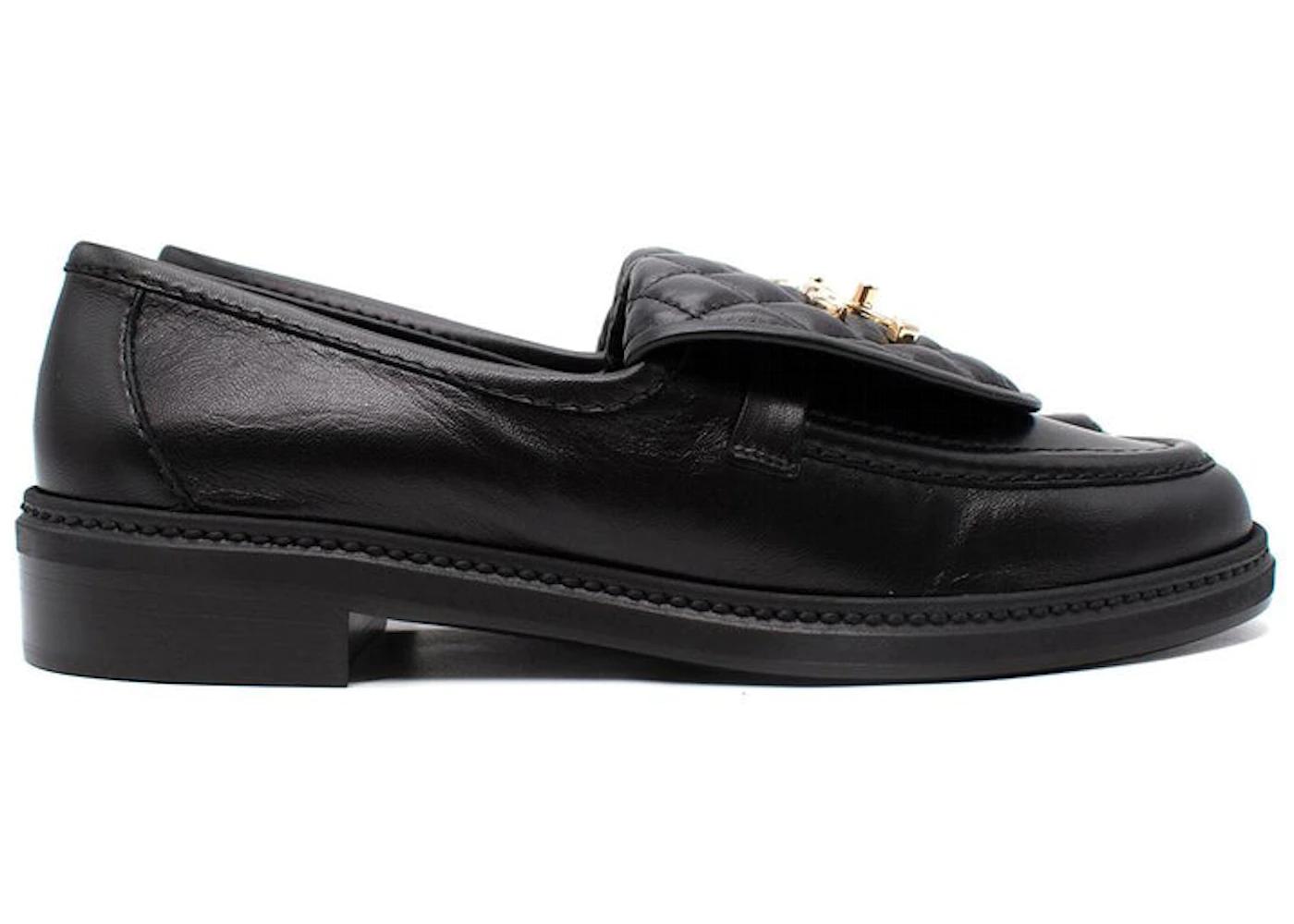 Quilted Tab Loafers Black Leather by CHANEL