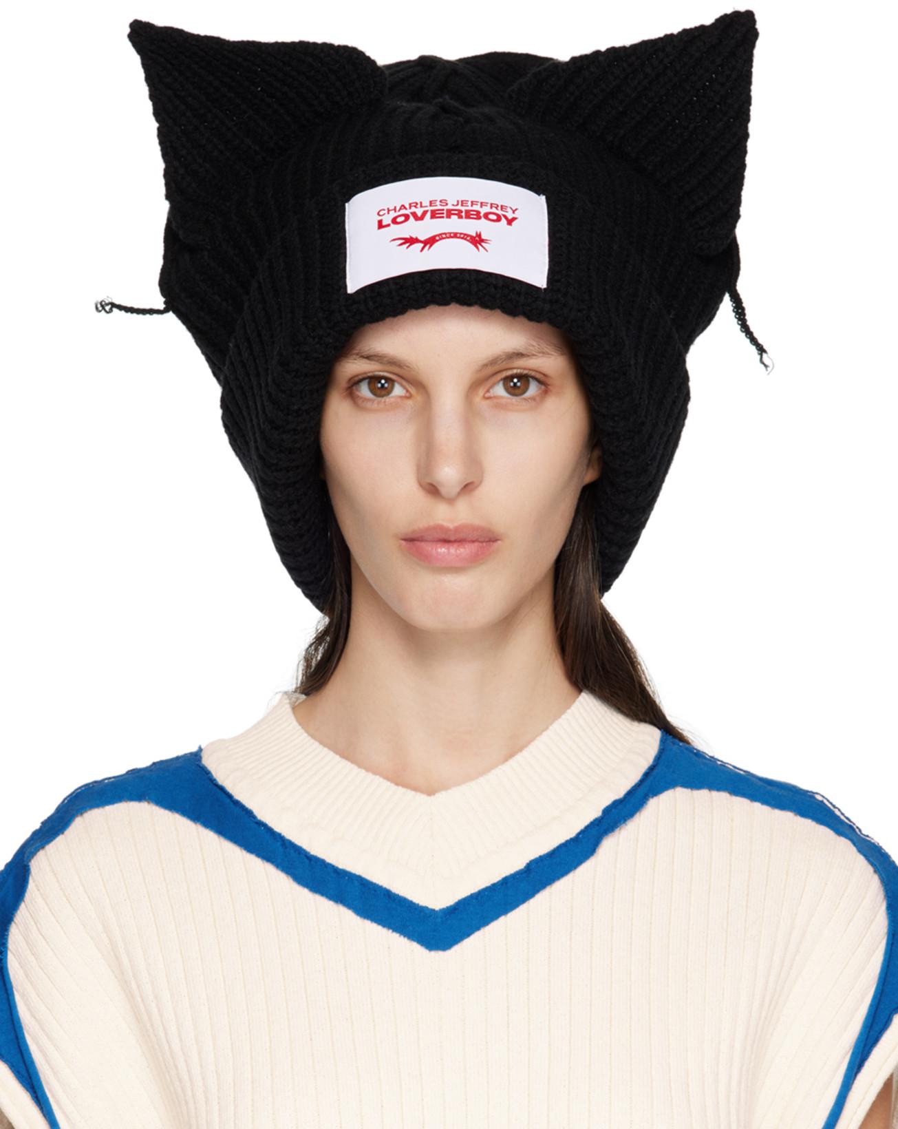 Black Supersized Chunky Ears Beanie by CHARLES JEFFREY LOVERBOY