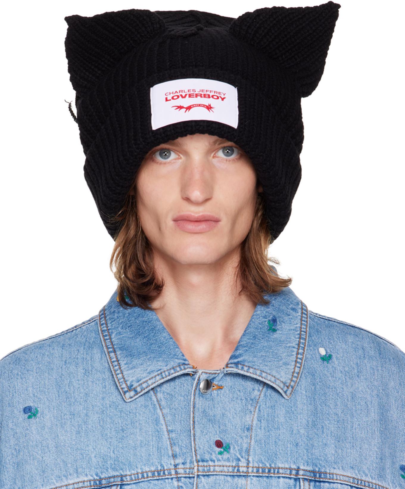 Black Supersized Chunky Ears Beanie by CHARLES JEFFREY LOVERBOY