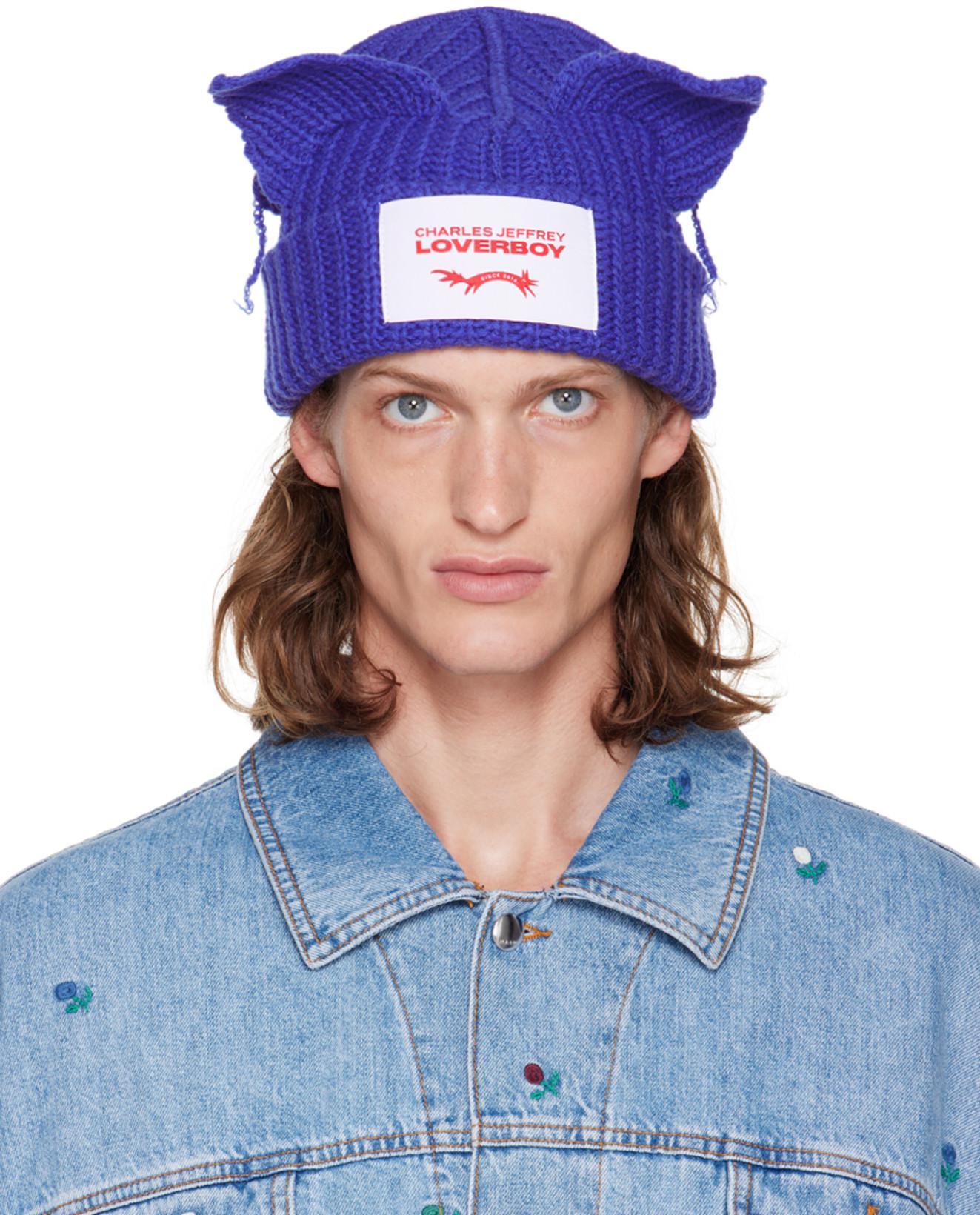 Blue Chunky Ears Beanie by CHARLES JEFFREY LOVERBOY