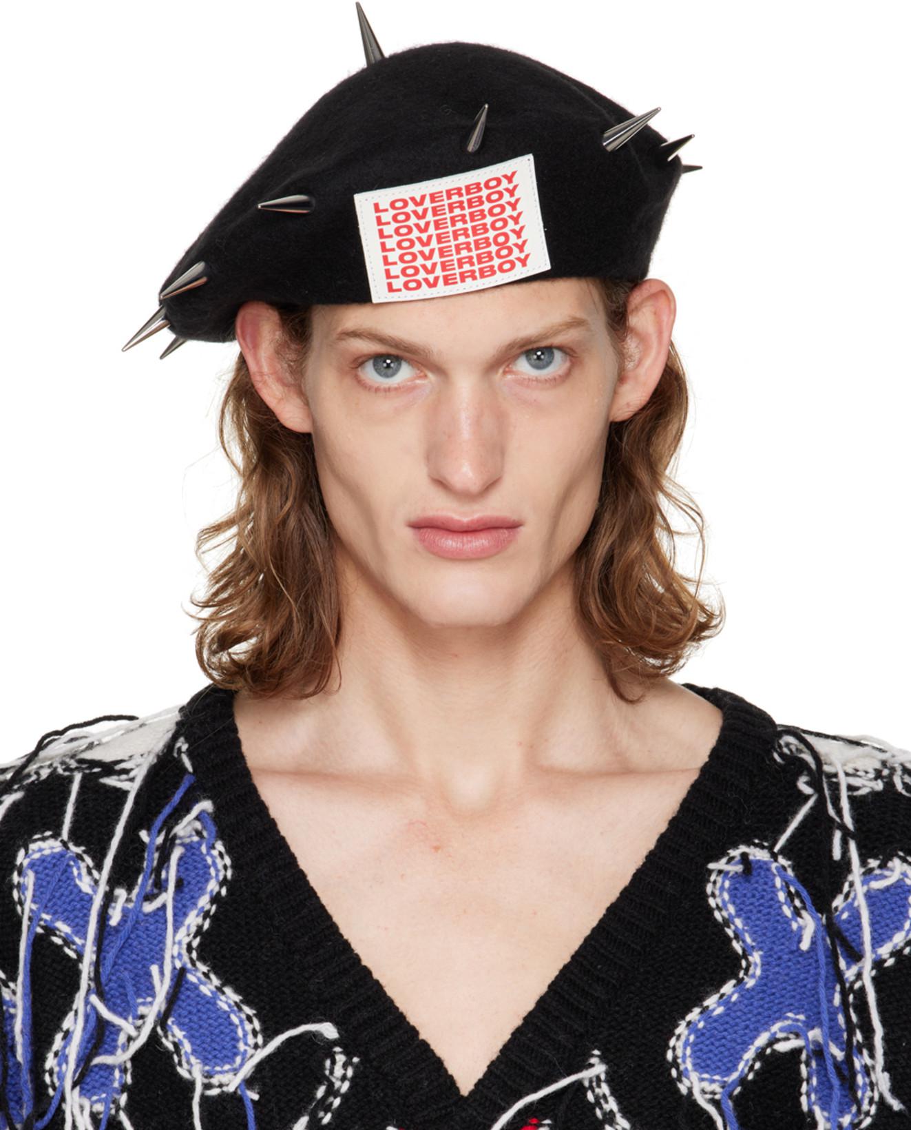 SSENSE Exclusive Black Studded Patch Beret by CHARLES JEFFREY LOVERBOY