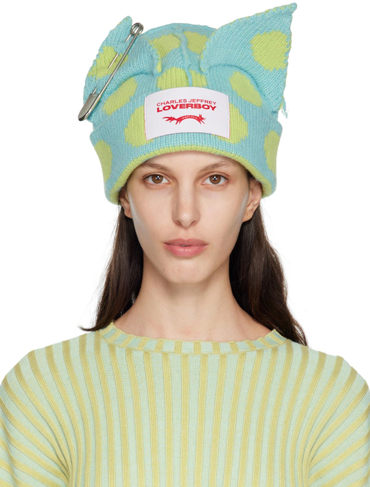 SSENSE Exclusive Blue Chunky Punk Ears Beanie by CHARLES JEFFREY LOVERBOY