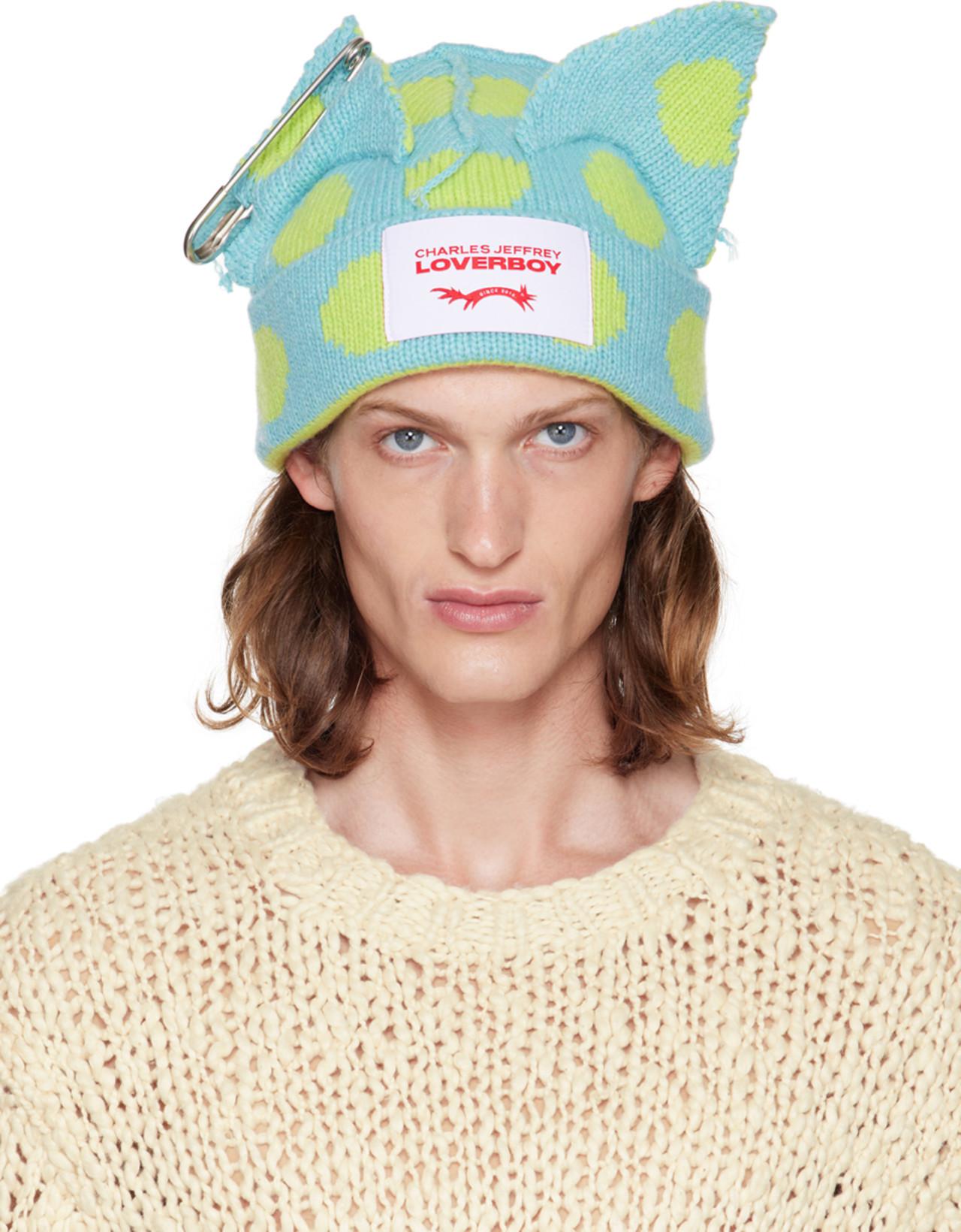 SSENSE Exclusive Blue & Green Punk Ears Beanie by CHARLES JEFFREY LOVERBOY