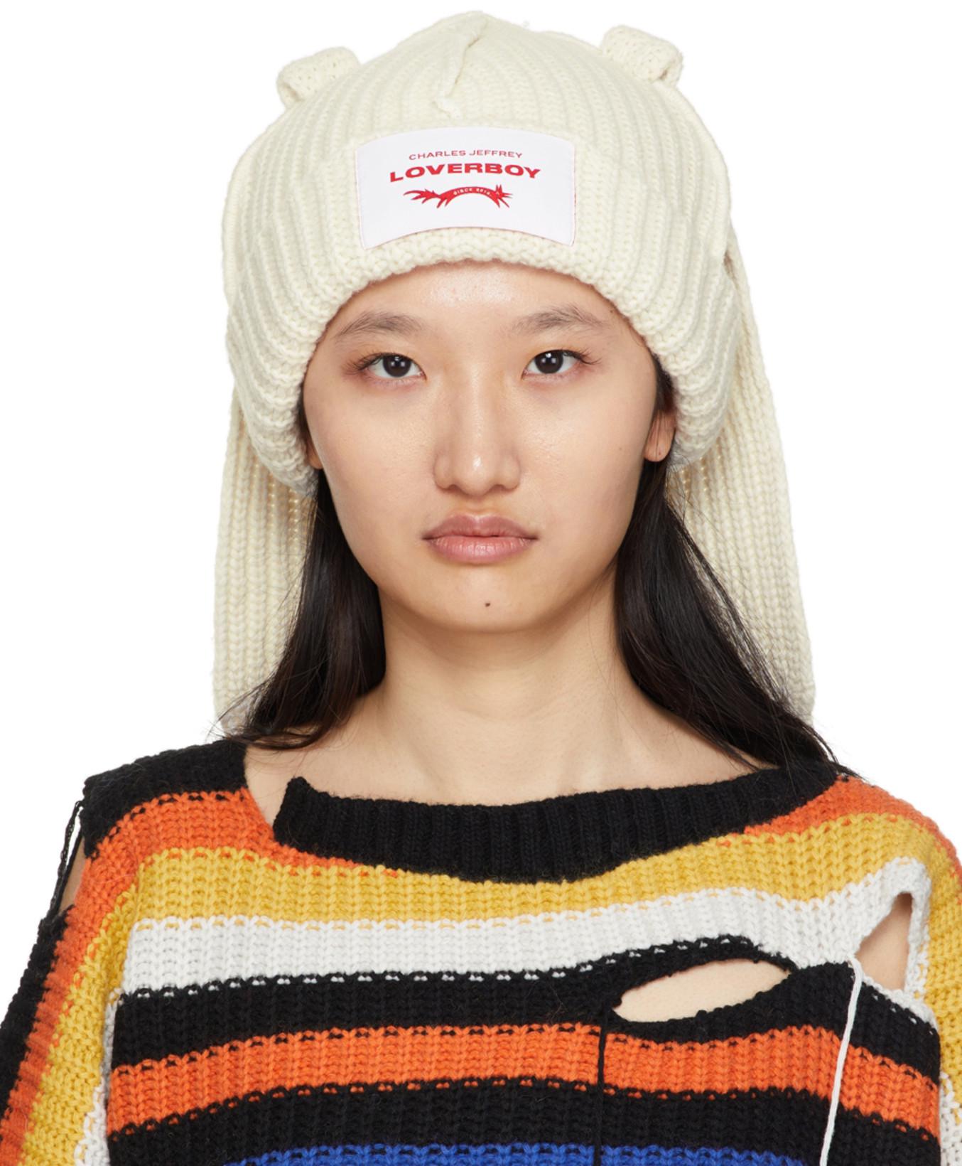 White Wool Chunky Rabbit Beanie by CHARLES JEFFREY LOVERBOY