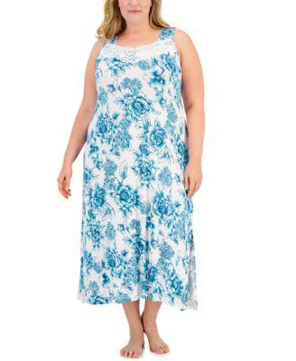 Plus Size Lace-Trim Long Nightgown, Created For Macy's by CHARTER CLUB