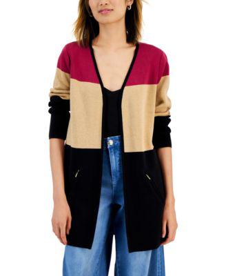 Women's Cotton Colorblocked Long Cardigan by CHARTER CLUB