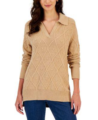 Women's Long Sleeve Diamond Knit Sweater by CHARTER CLUB