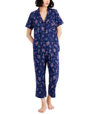 Women's Notch-Collar & Cropped Pajama Pants Set by CHARTER CLUB