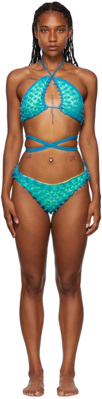 SSENSE Exclusive Blue & Green Whale-Tail Bikini Bottom by CHET LO