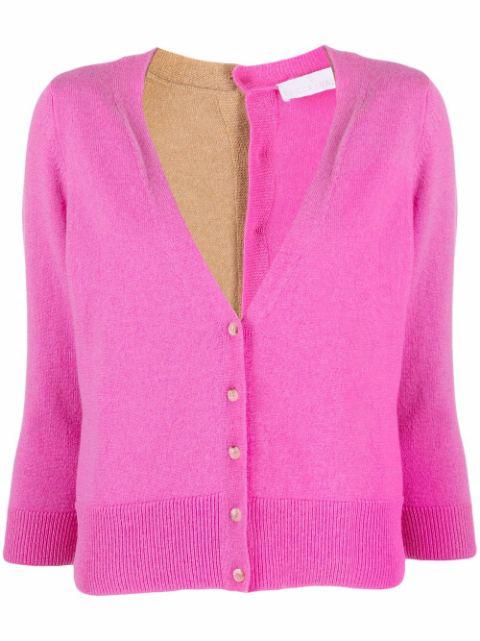 two-tone V-neck cardigan by CHICCA LUALDI
