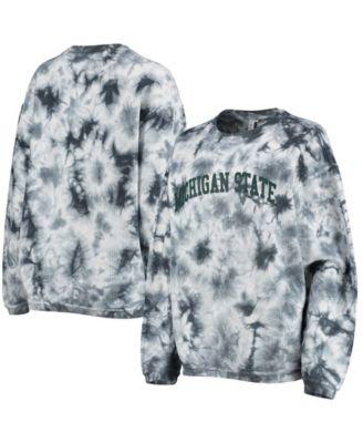 Women's White and Charcoal Michigan State Spartans Tie Dye Corded Pullover Sweatshirt by CHICKA-D