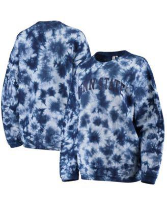Women's White and Navy Penn State Nittany Lions Tie Dye Corded Pullover Sweatshirt by CHICKA-D
