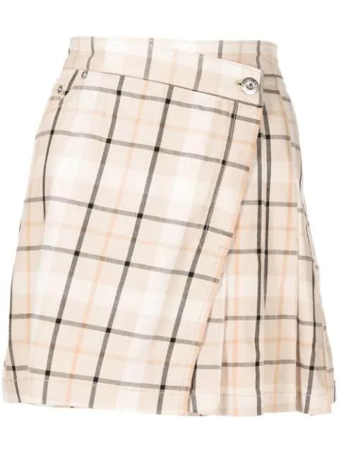 checked asymmetric pleated mini-skirt by :CHOCOOLATE