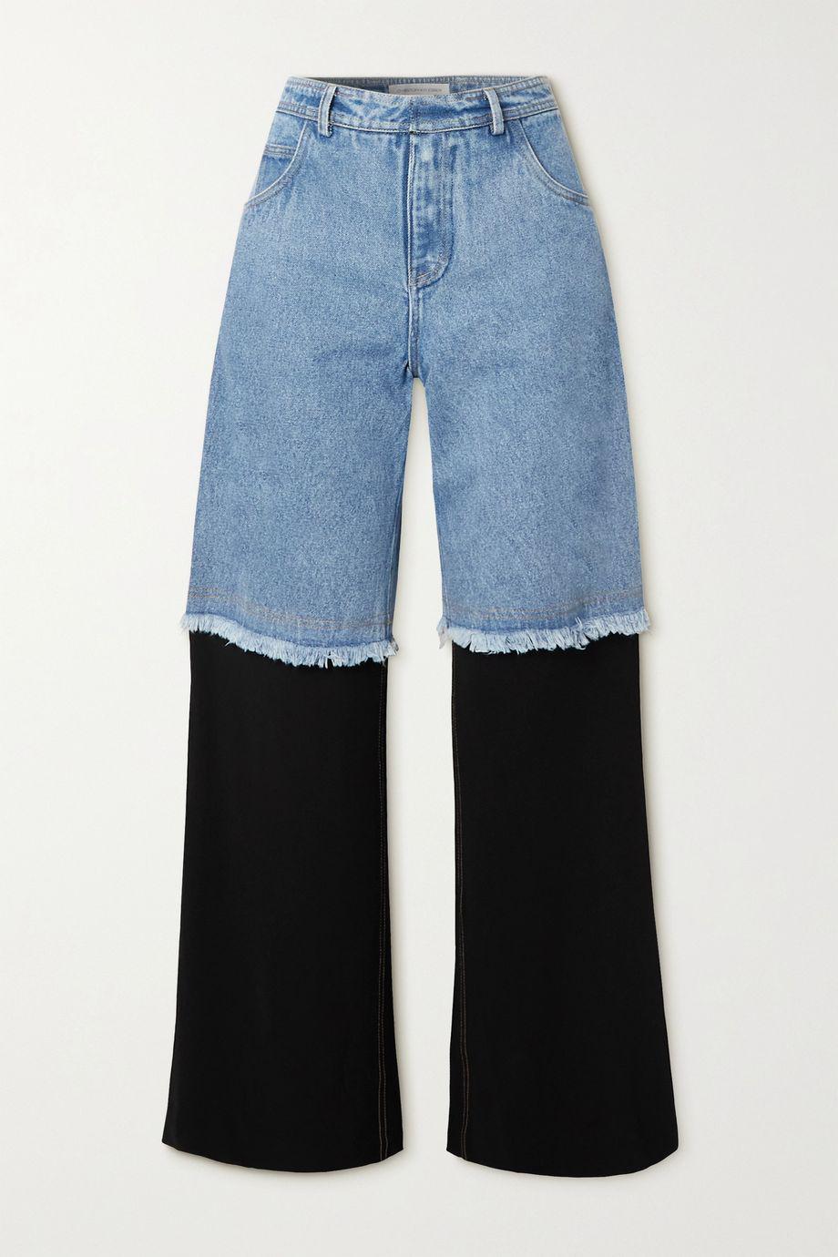 Deconstruct jersey-trimmed frayed high-rise straight-leg jeans by CHRISTOPHER ESBER
