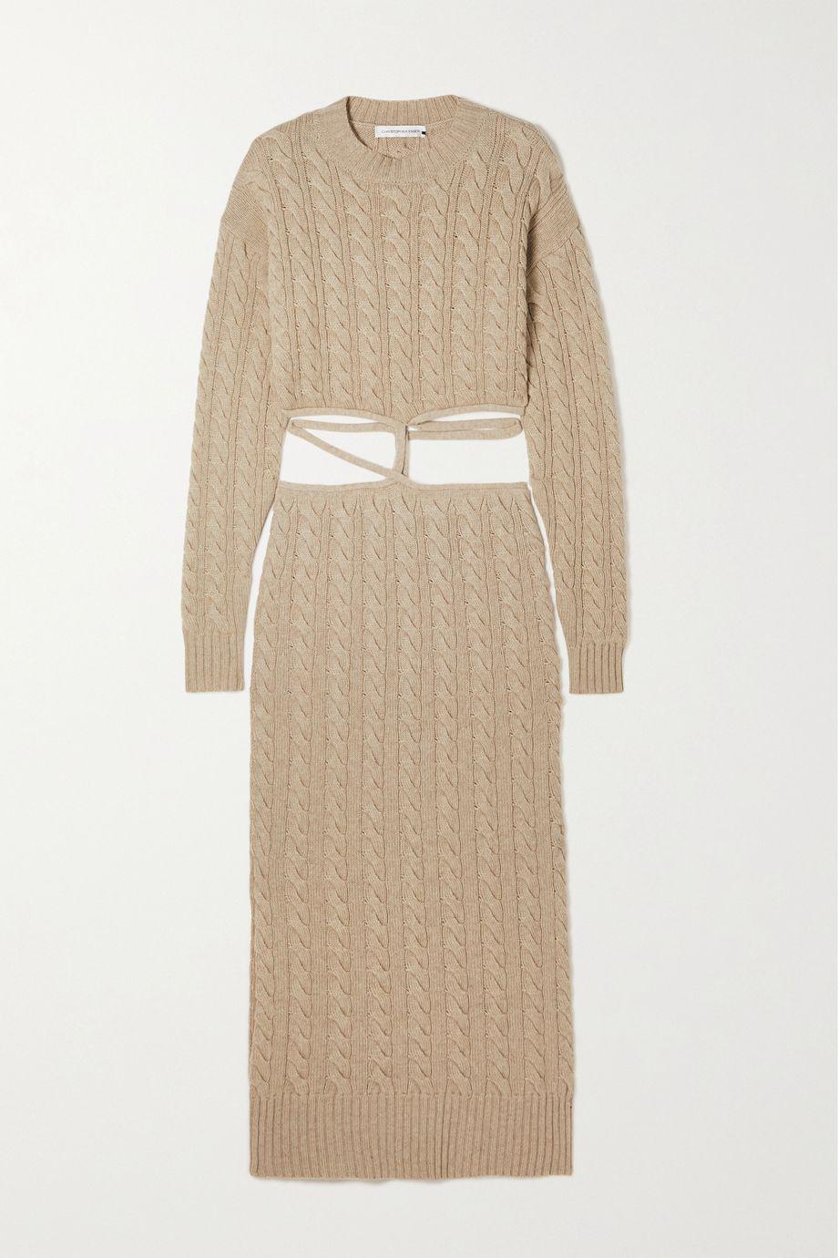 Tie-detailed cutout cable-knit wool and cashmere-blend dress by CHRISTOPHER ESBER